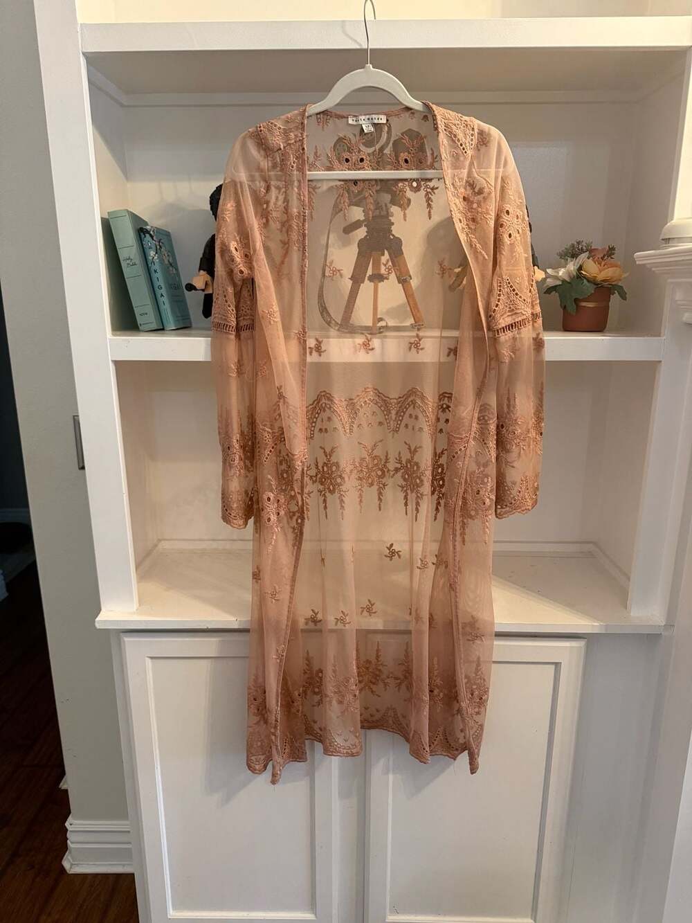 Haute Monde Sheer Embroidered Mesh Lace Long Kimono Cardigan